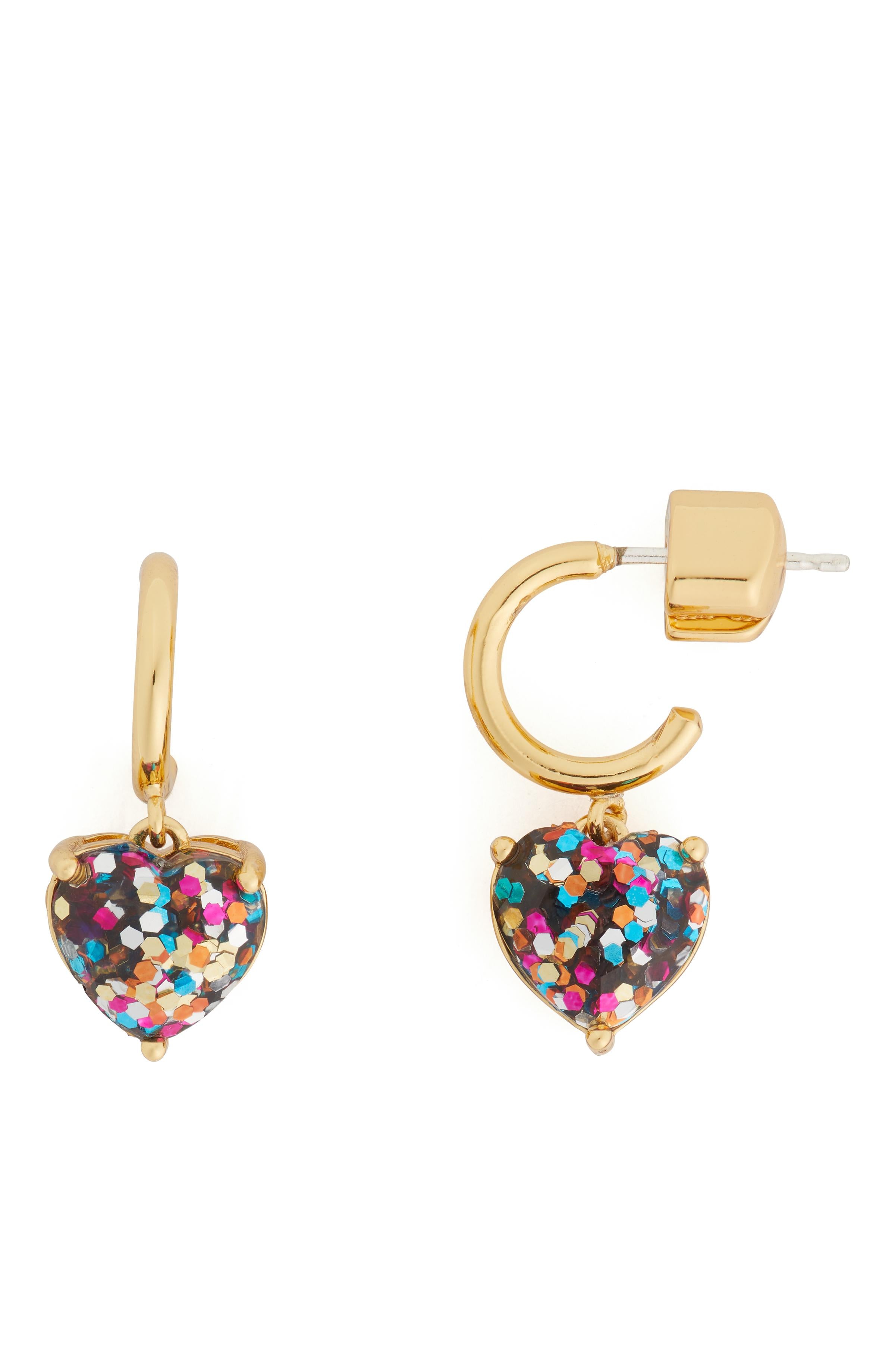 K7583-My Love Glitter Heart Huggies-Multi Glitter