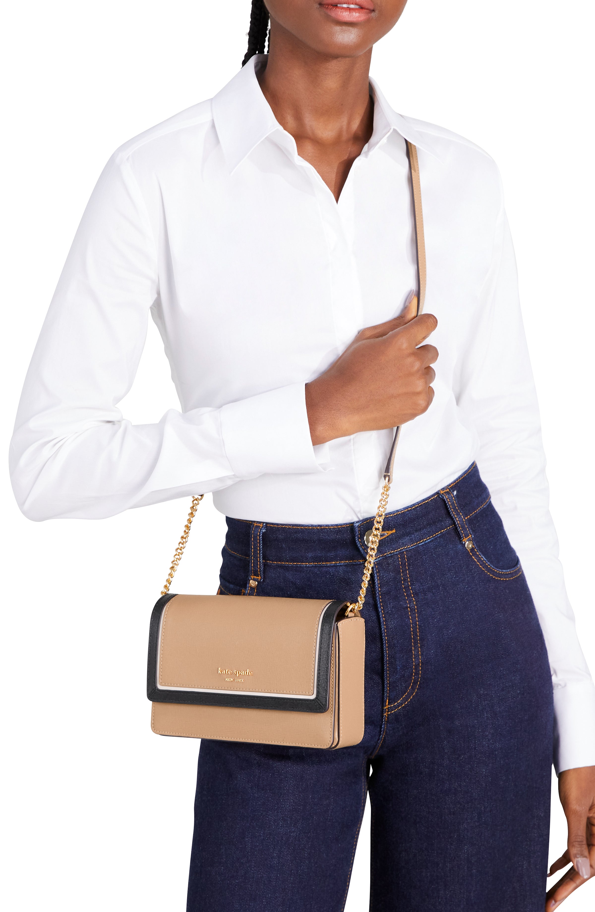k8963_Morgan Colorblocked Flap Chain Wallet_Cafe Mocha Multi
