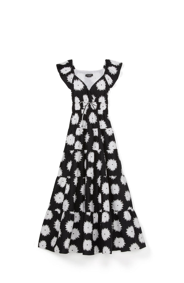 KF765_Pom pom Floral Smocked Dress_Black/Cream