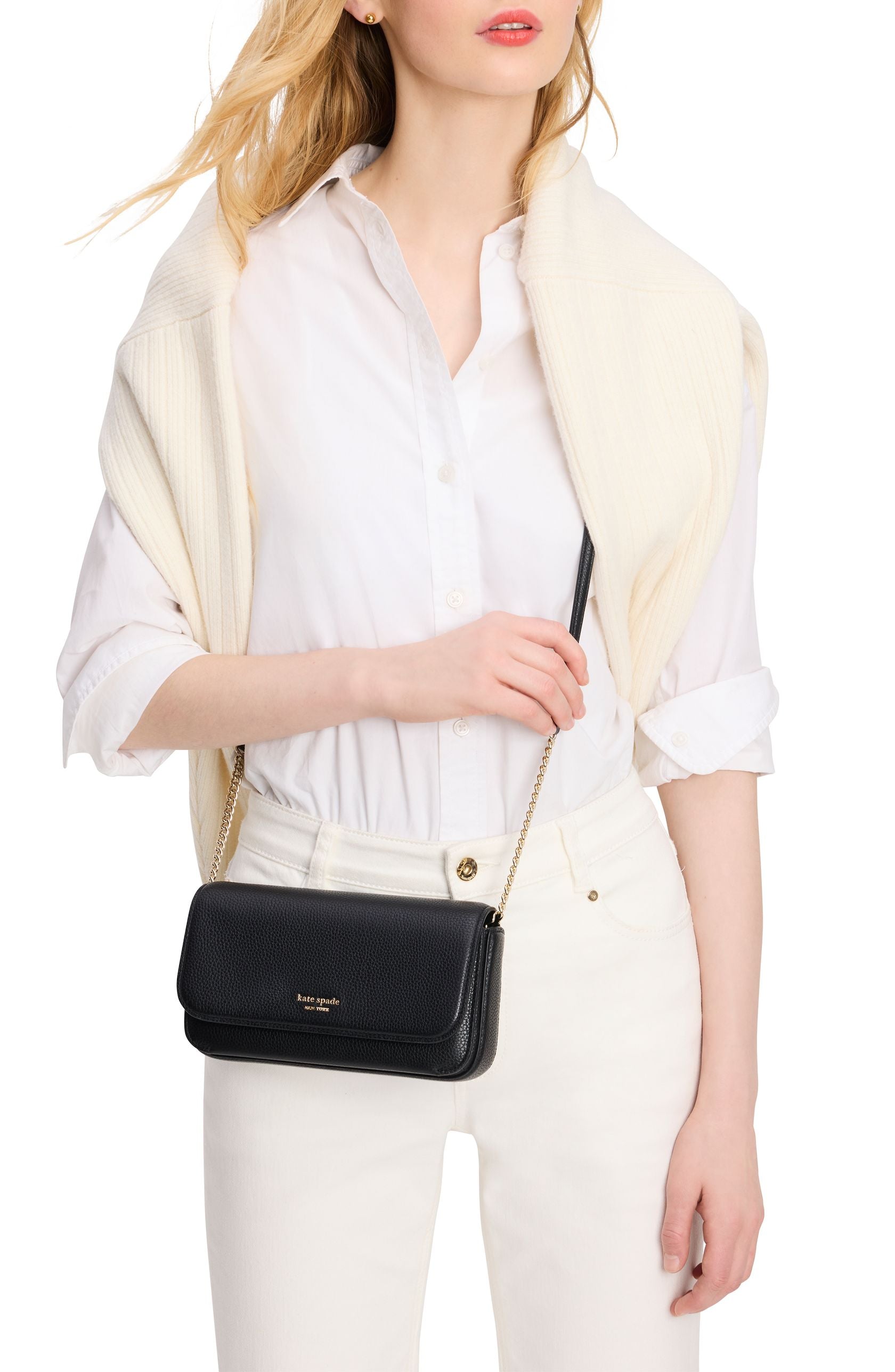Ava Pebbled Leather Flap Chain Wallet