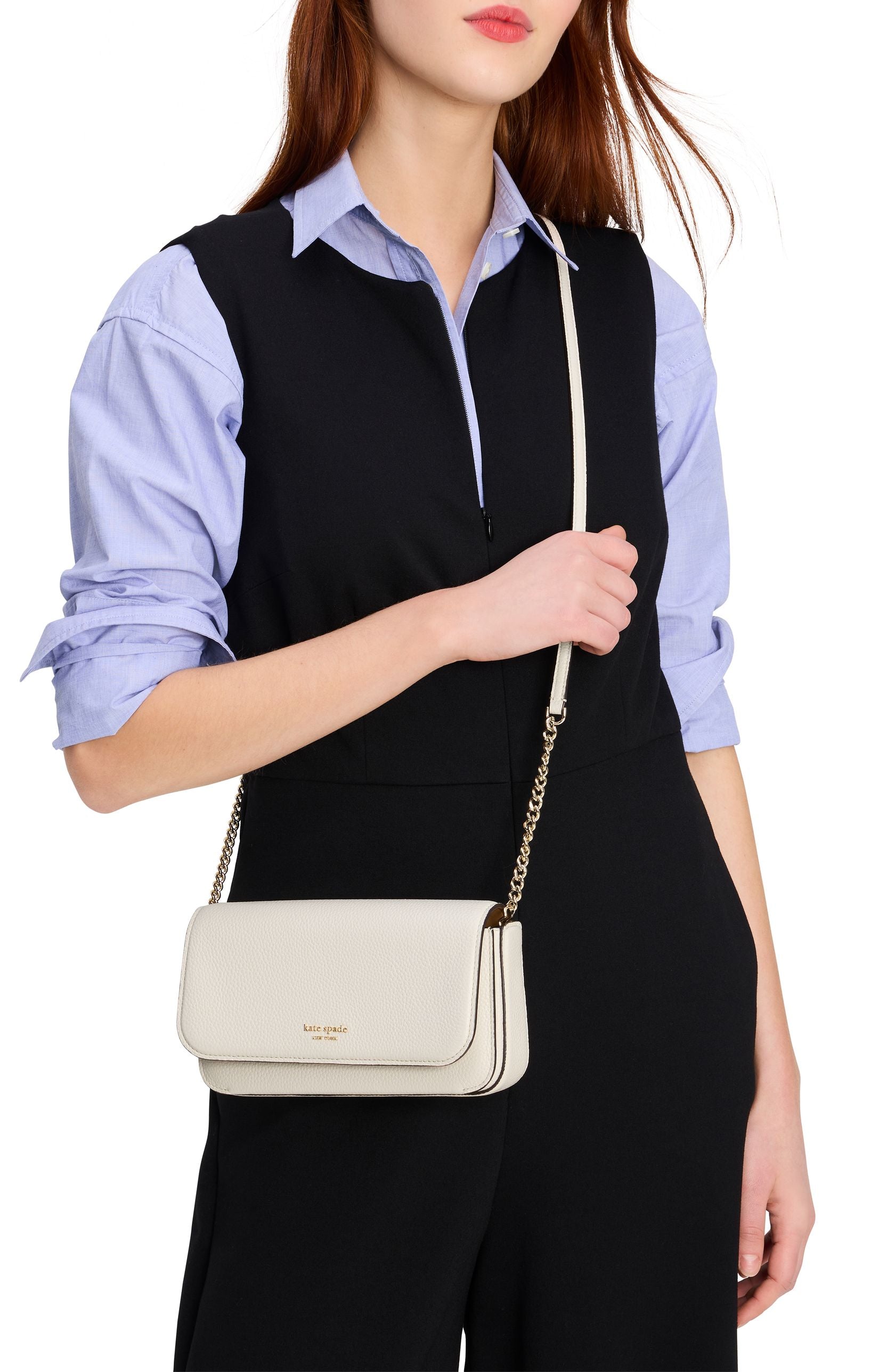Ava Pebbled Leather Flap Chain Wallet