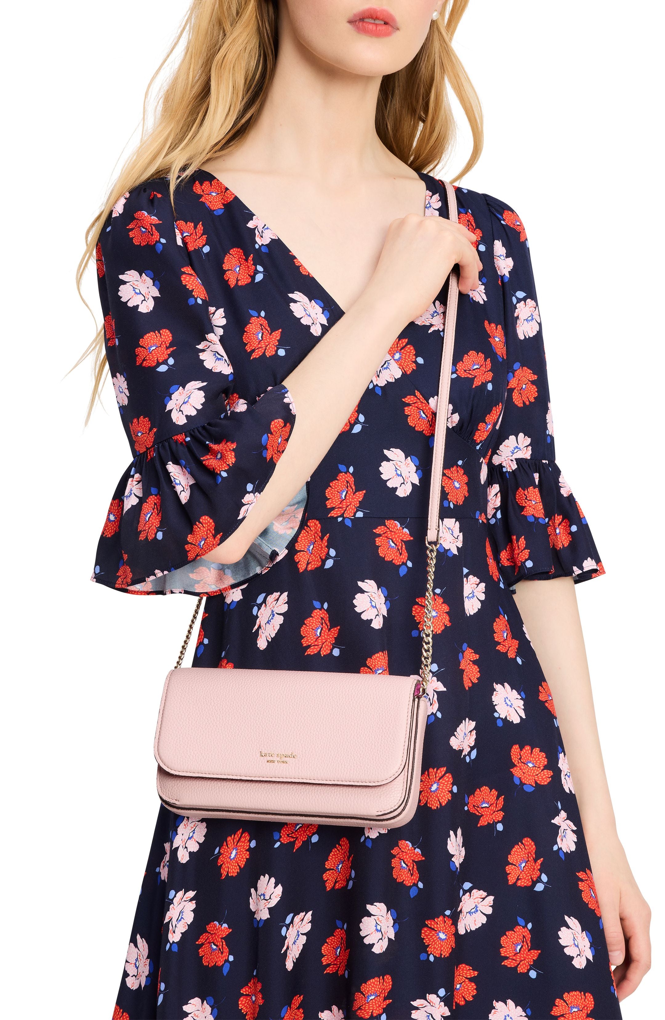 Ava Pebbled Leather Flap Chain Wallet