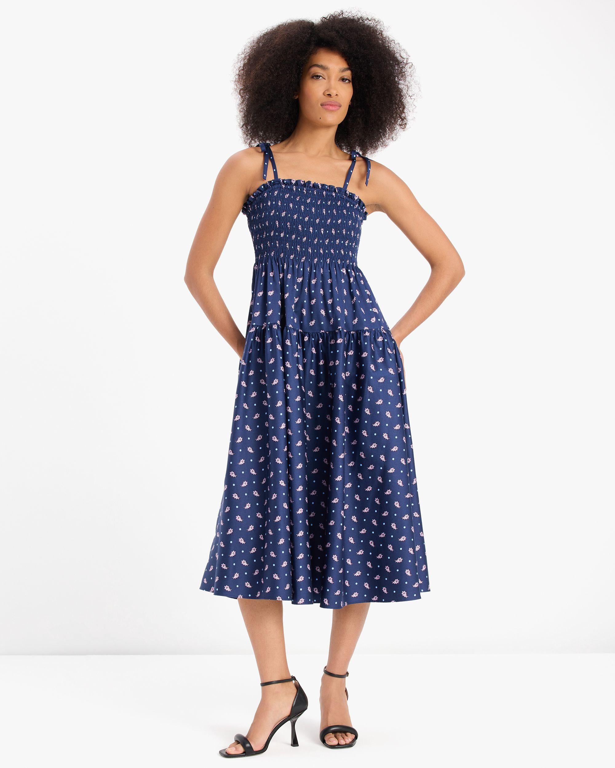 paisley foulard smocked dress