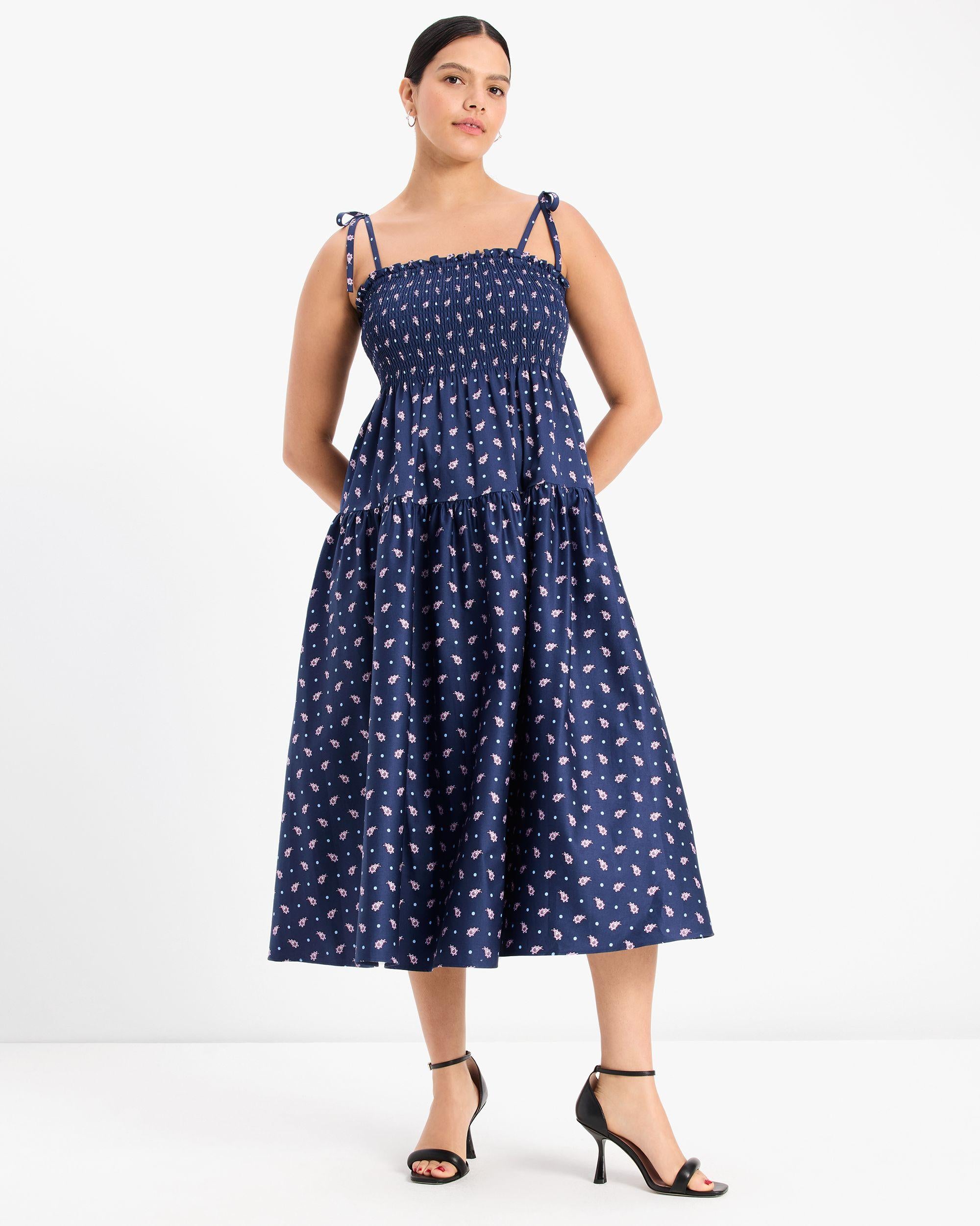 paisley foulard smocked dress