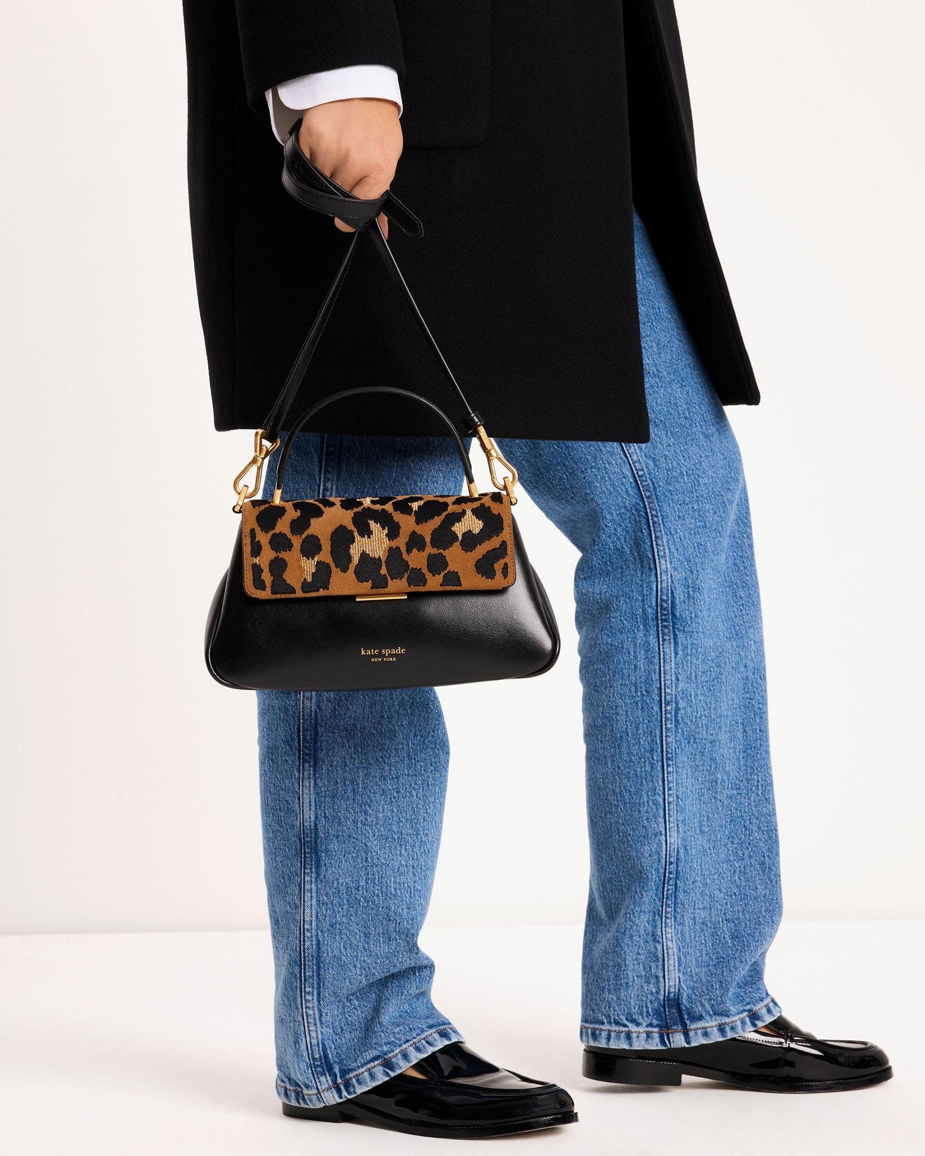 Grace Leopard Suede Small Top Handle Bag