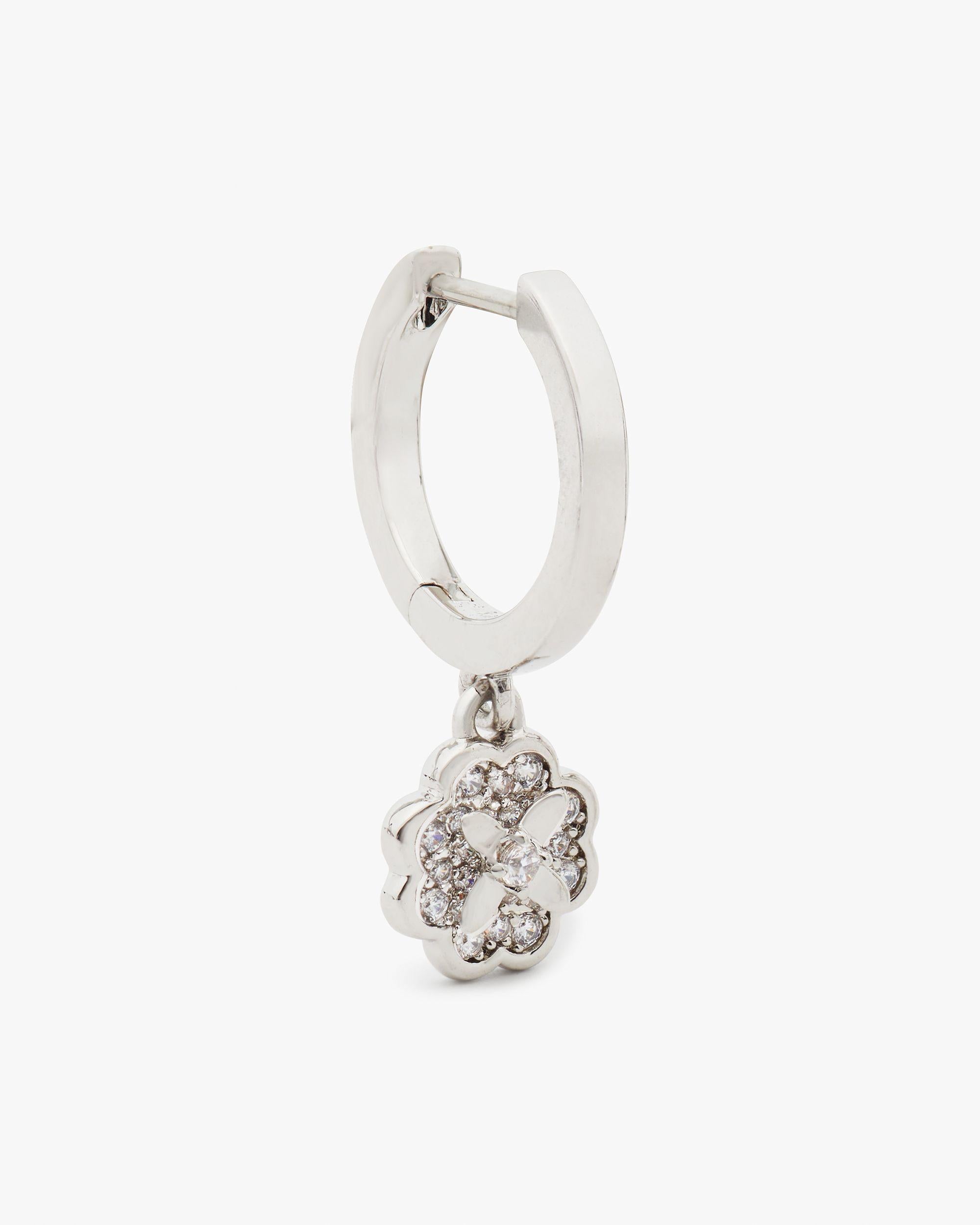 KJ319-Heritage Bloom Huggie Drop Earrings-Clear/Silver