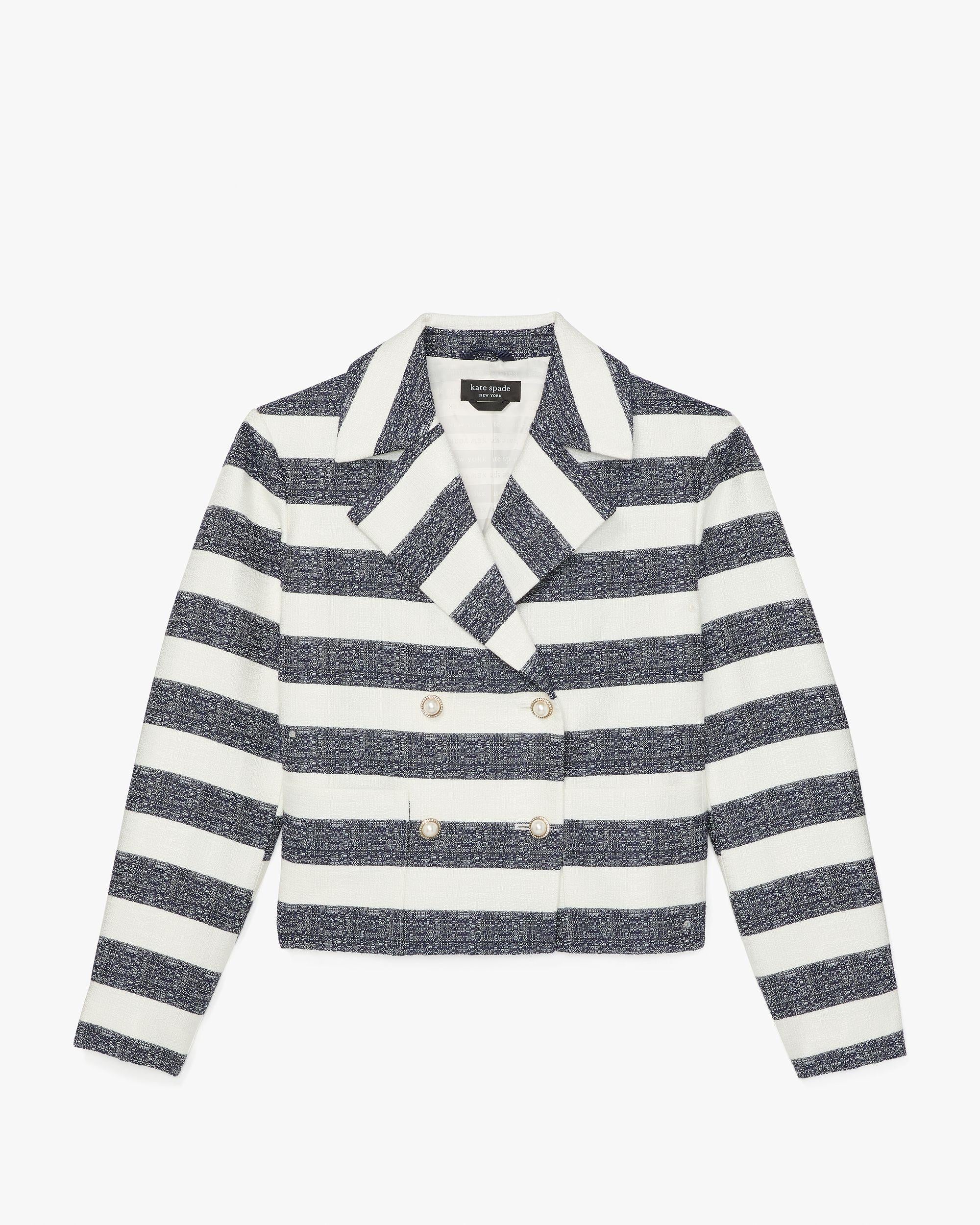 sailor stripe tweed moto jacket