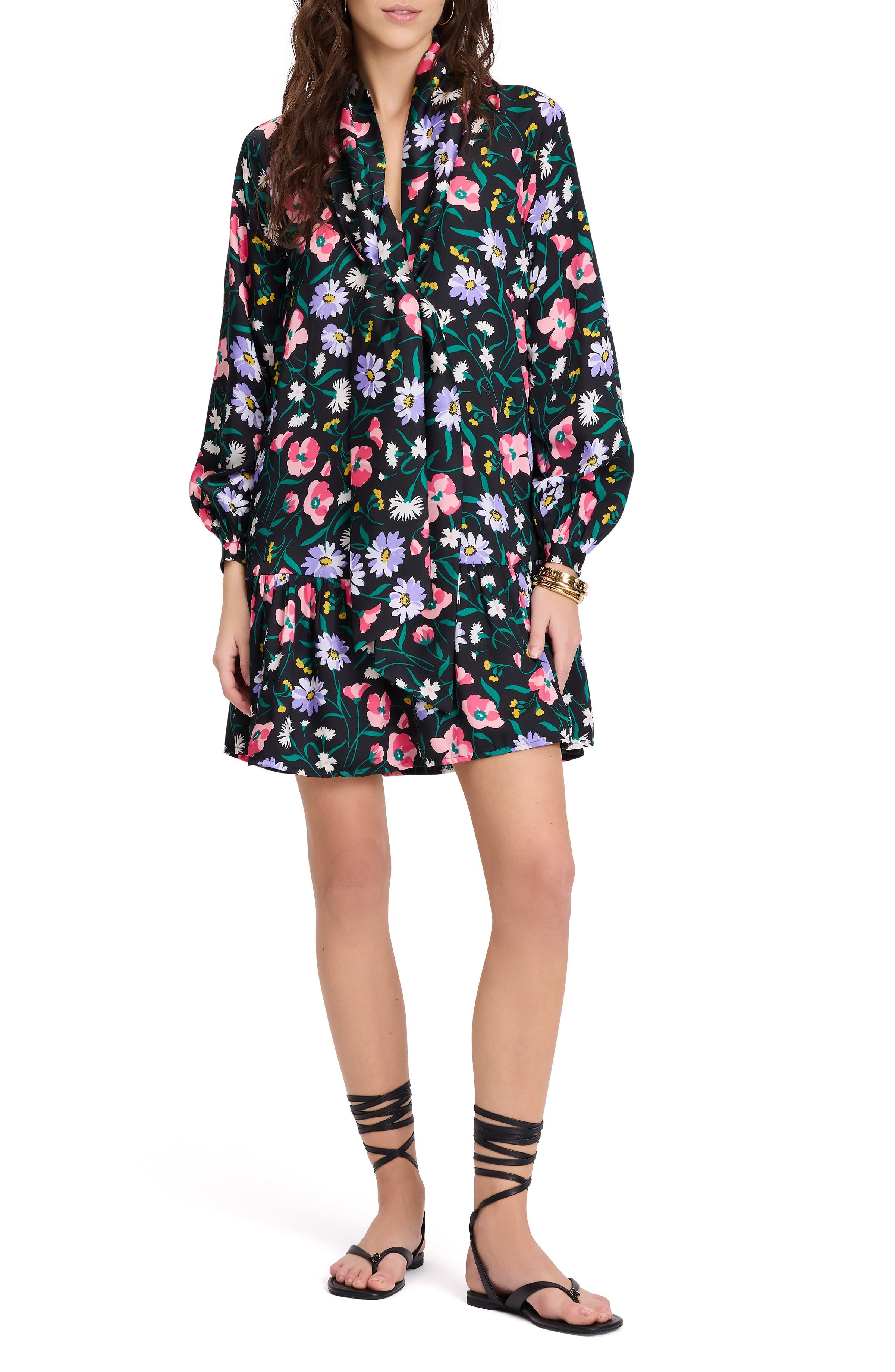 Spring Bouquet Tie-Neck Dress