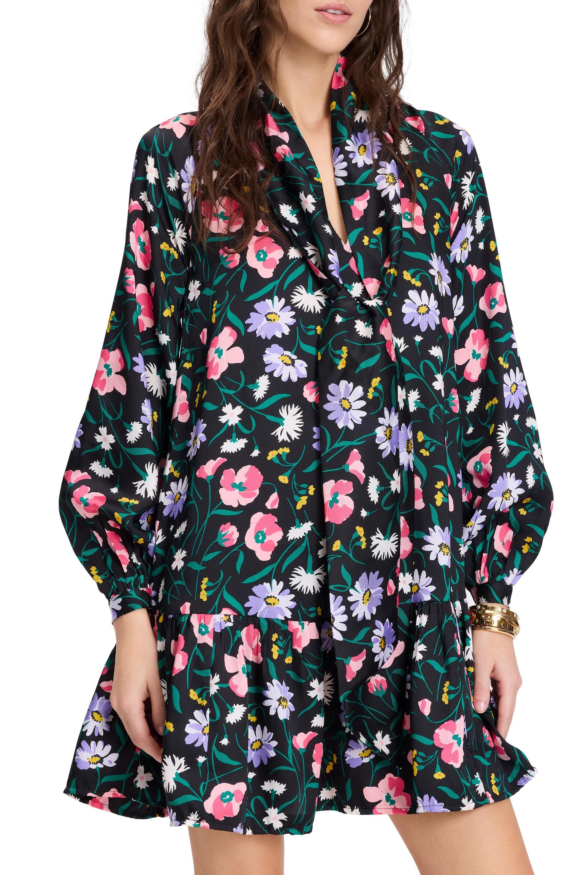 Spring Bouquet Tie-Neck Dress