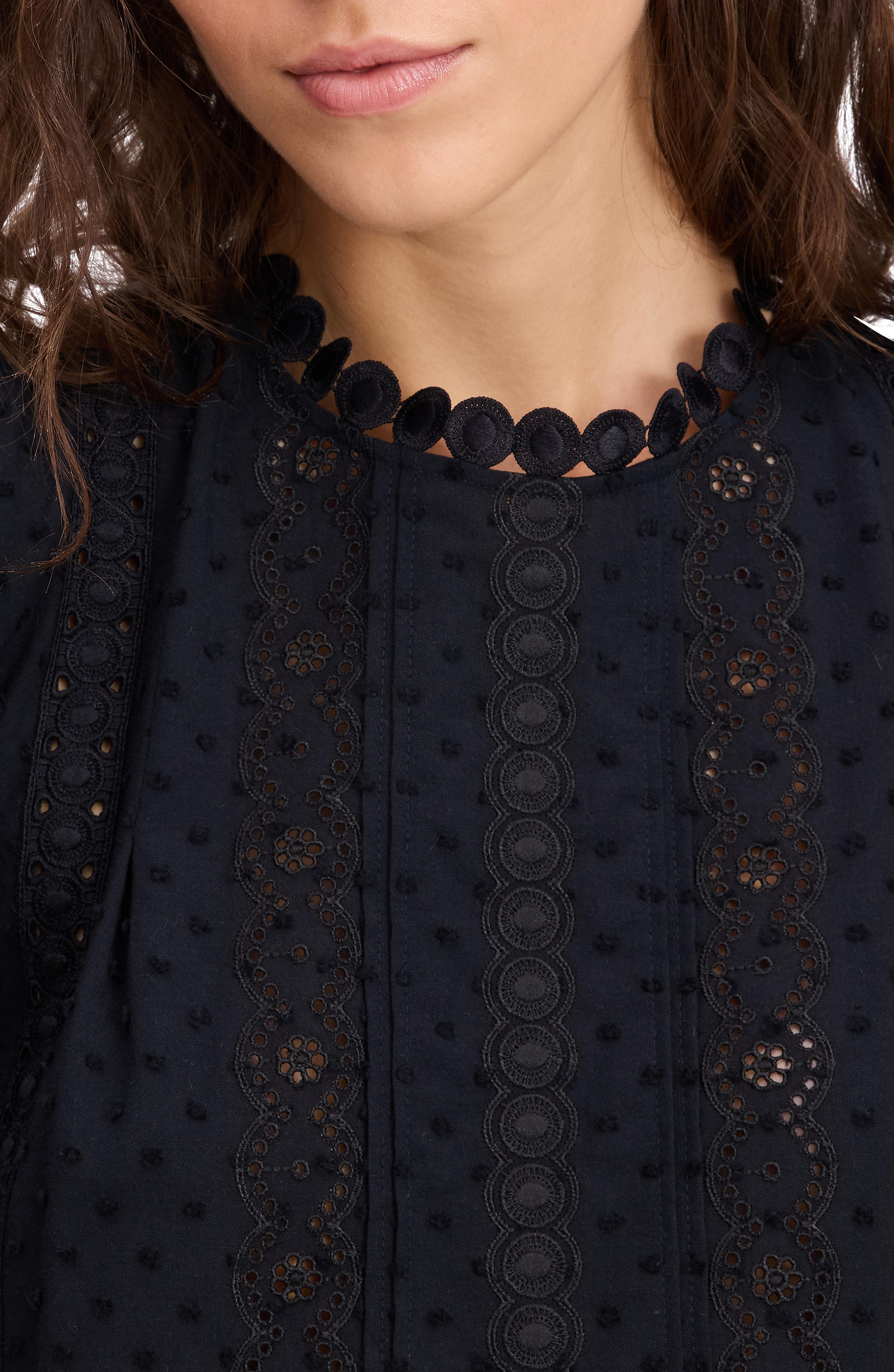 KL702-Guipure Lace Trim Blouse-Black