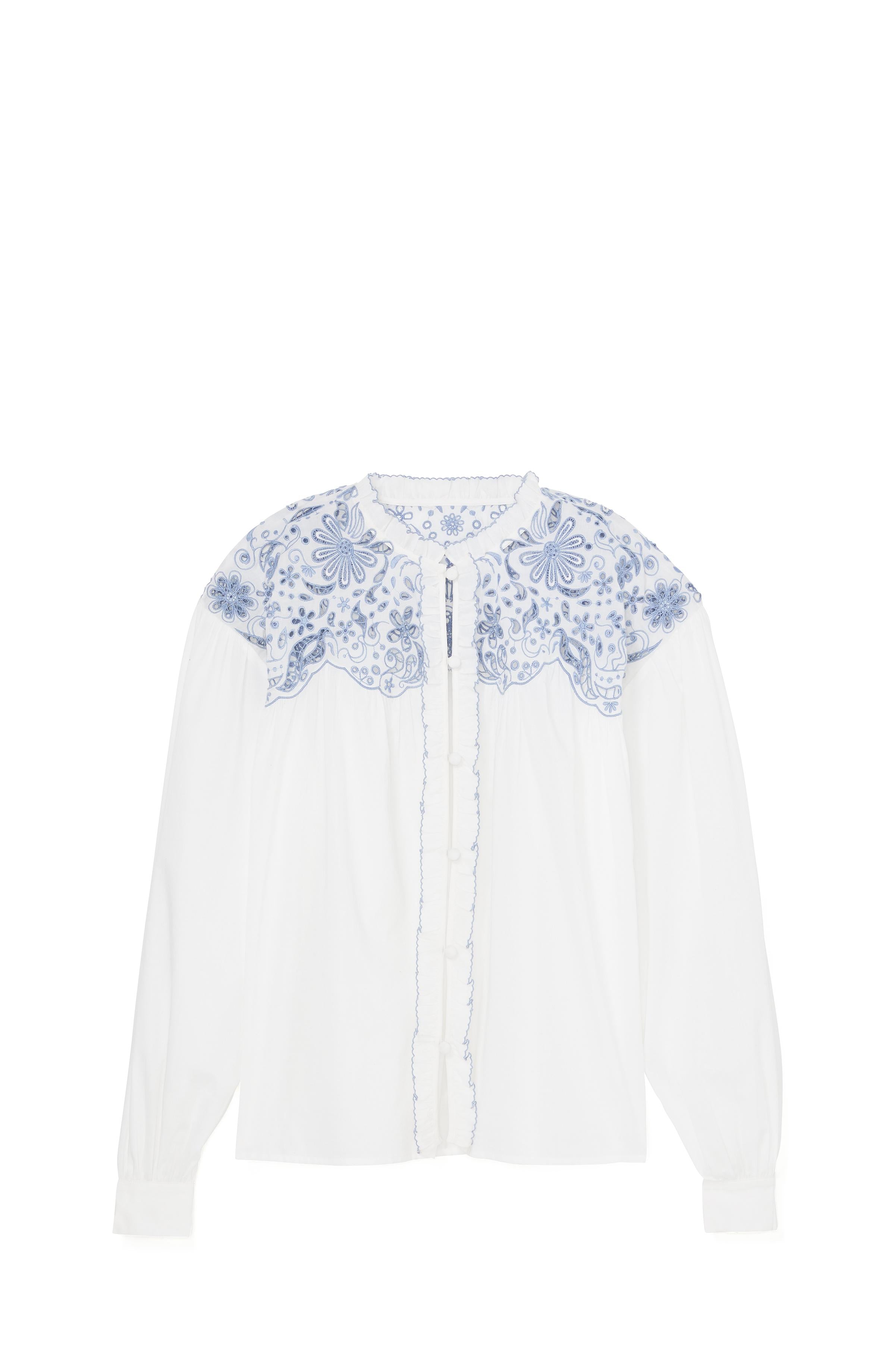 KL703-Floral Embroidered Blouse-Fresh White/Diamond