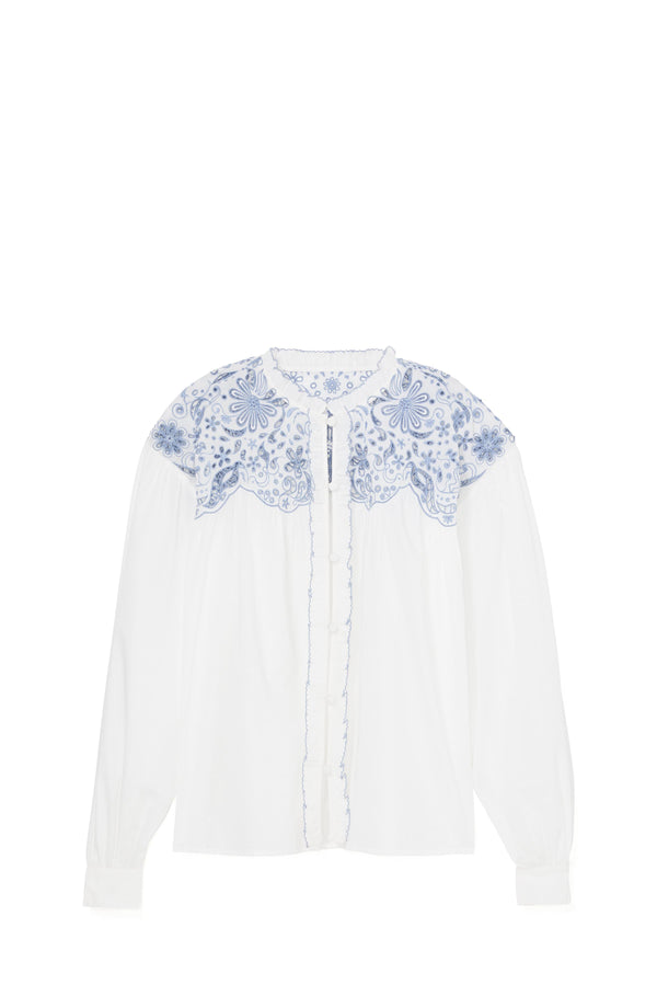 KL703-Floral Embroidered Blouse-Fresh White/Diamond