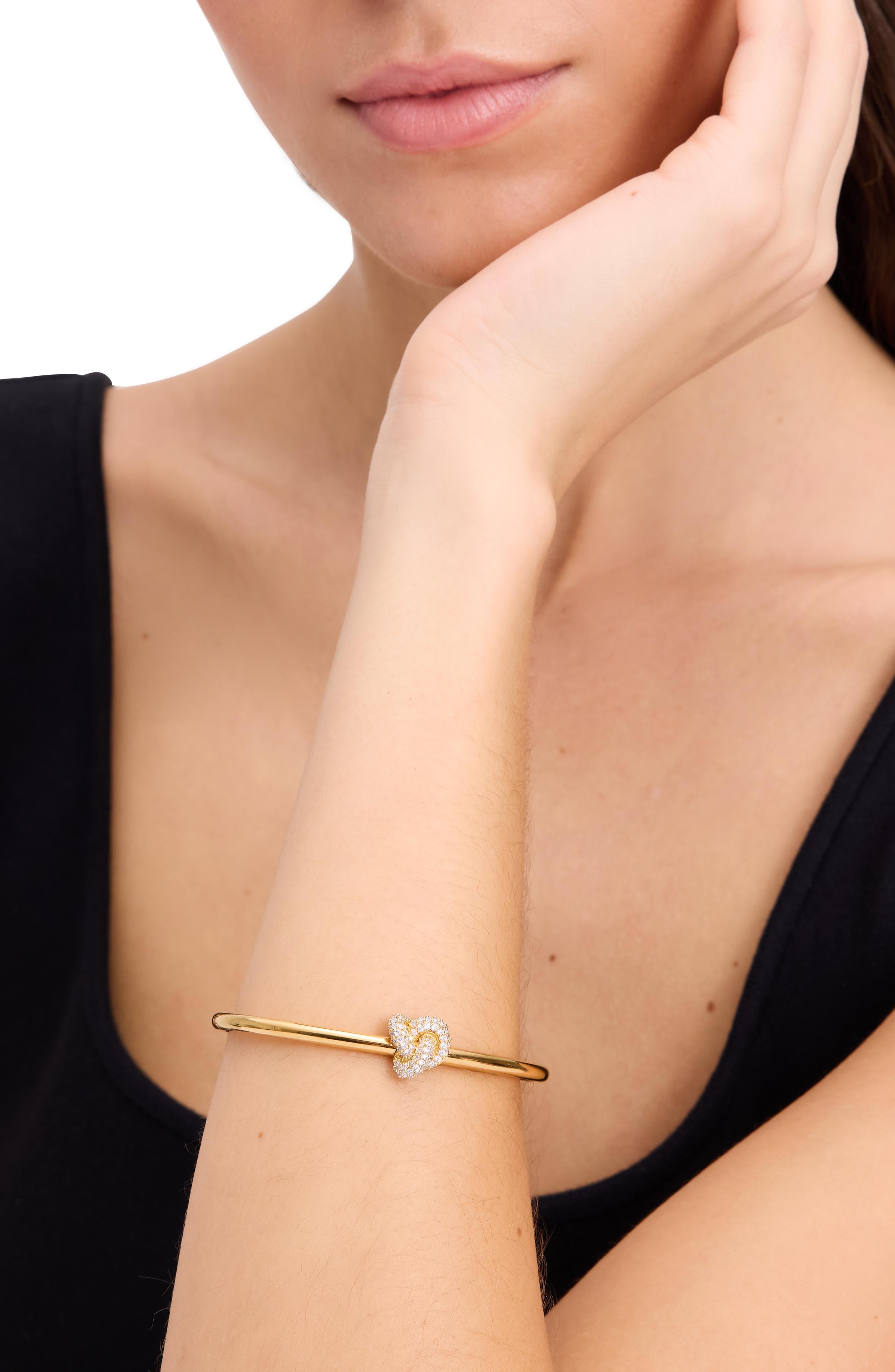KL792-Double Knot Pave Hinged Bangle-Clear/Gold