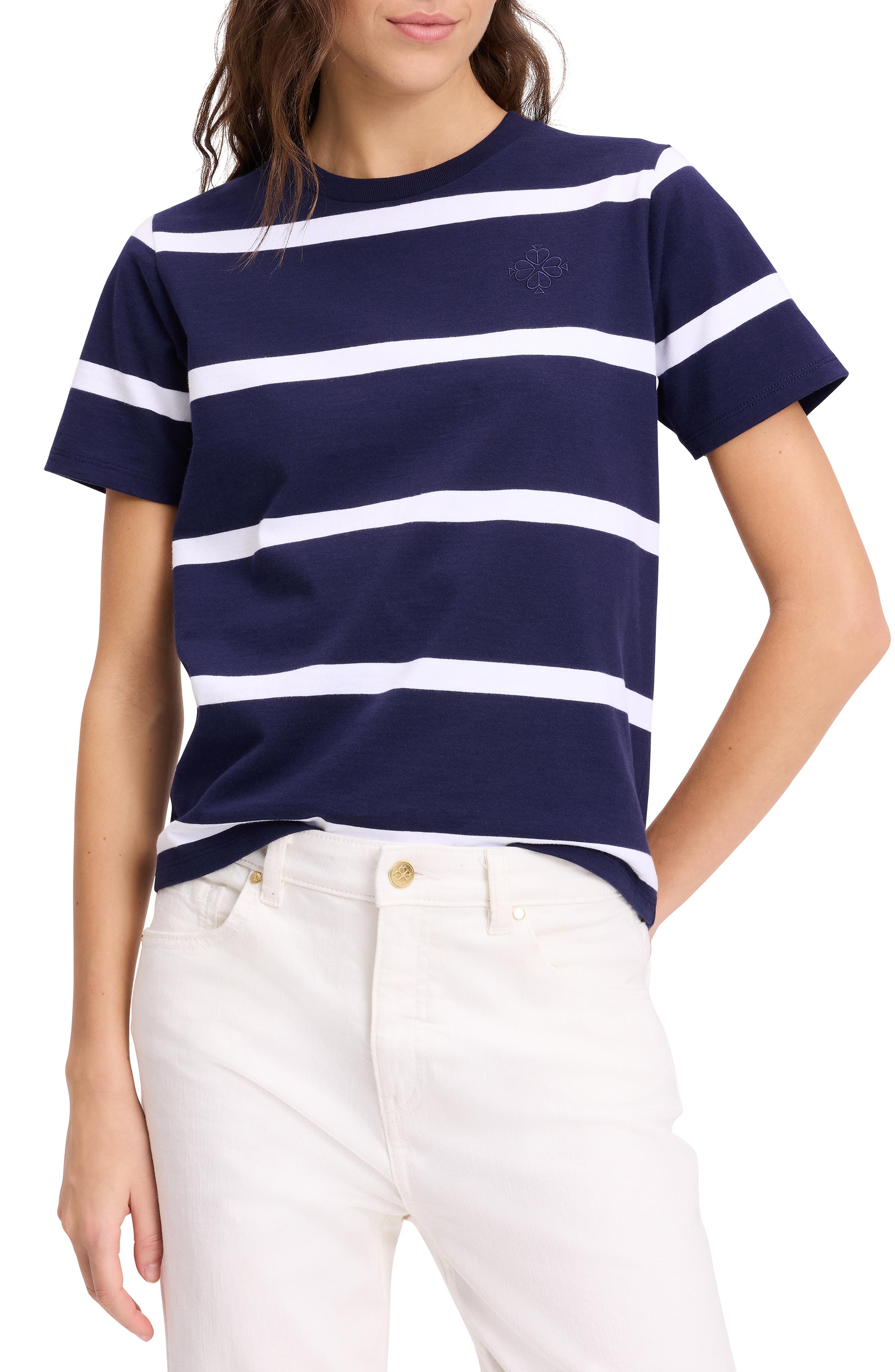 KM077-Montauk Stripe Logo Tee-Planetary Navy/Fresh