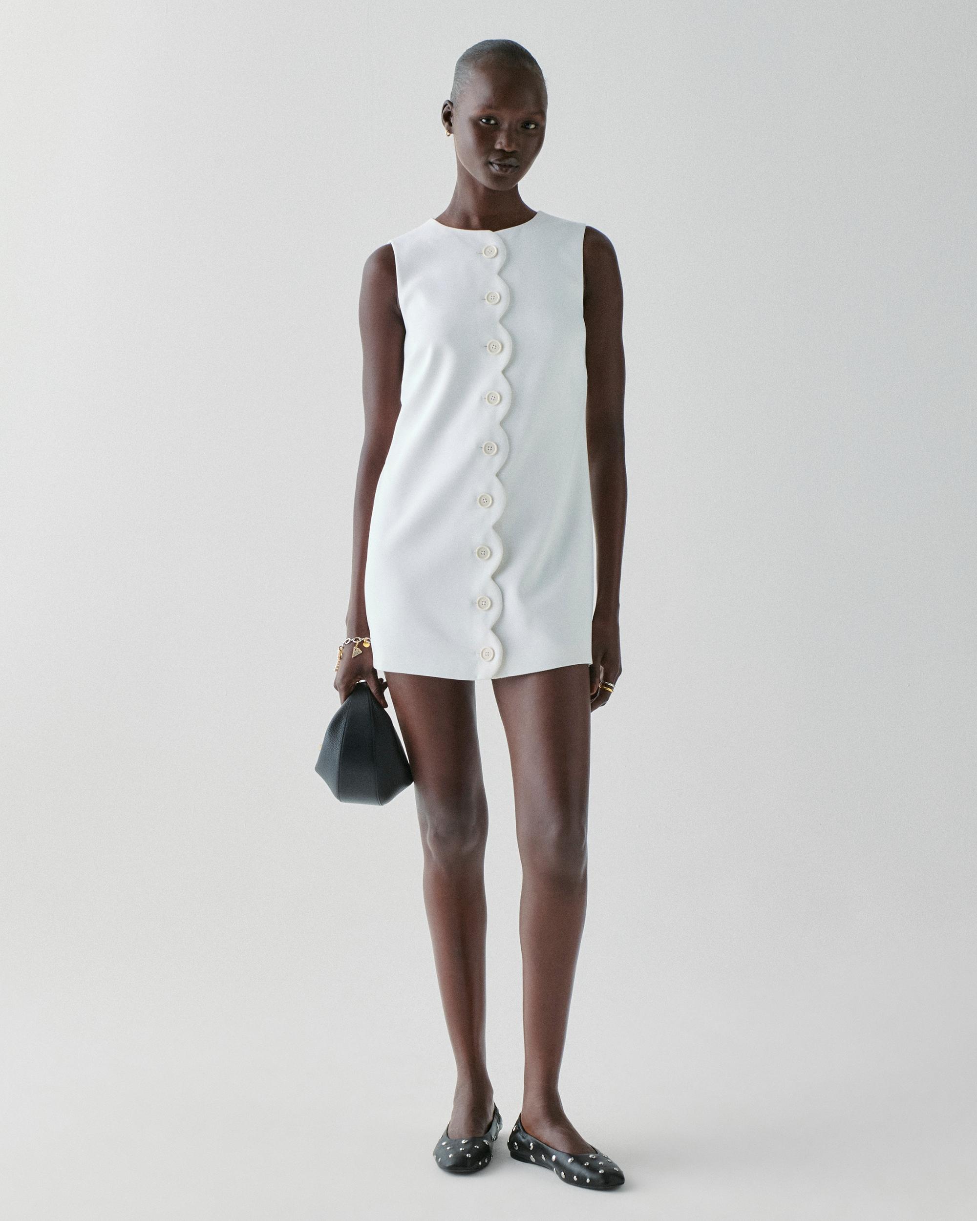 KM477-Scallop Shift Dress-Cream