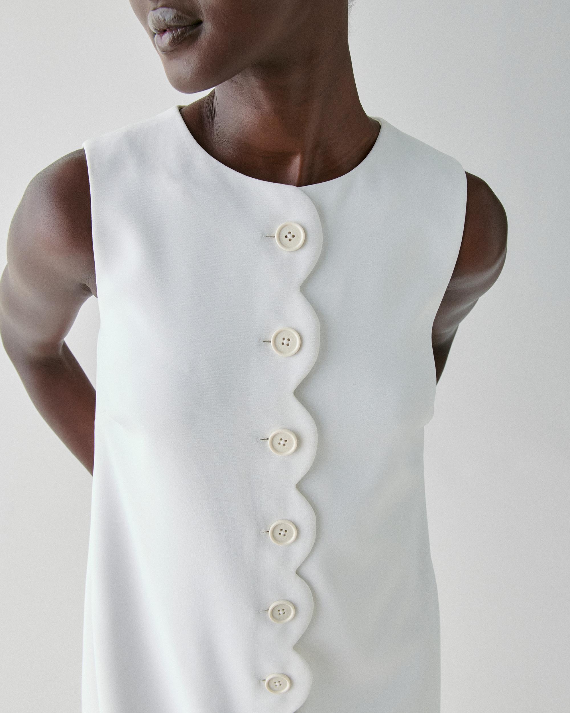 KM477-Scallop Shift Dress-Cream