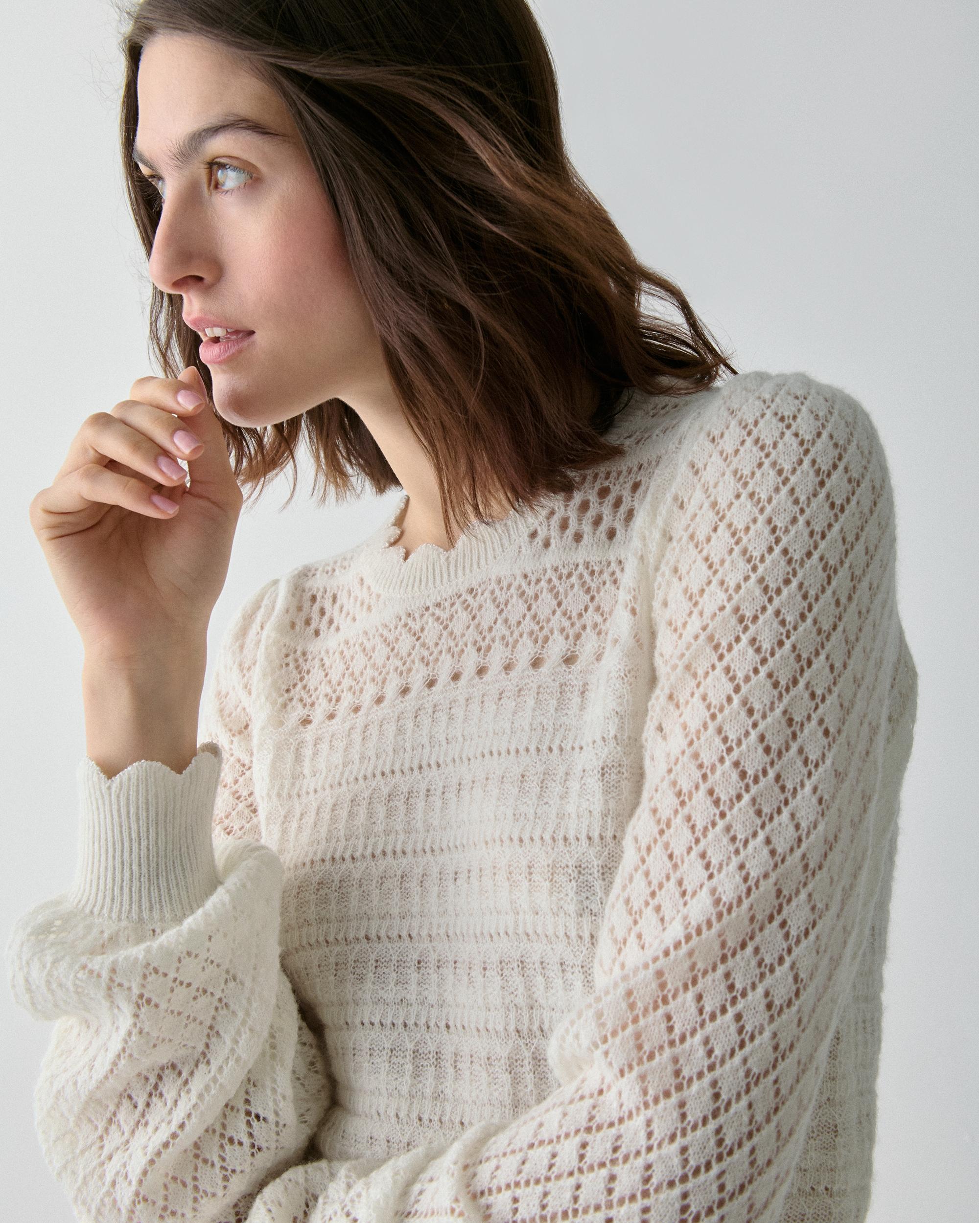 KM773-Pointelle Sweater-Cream