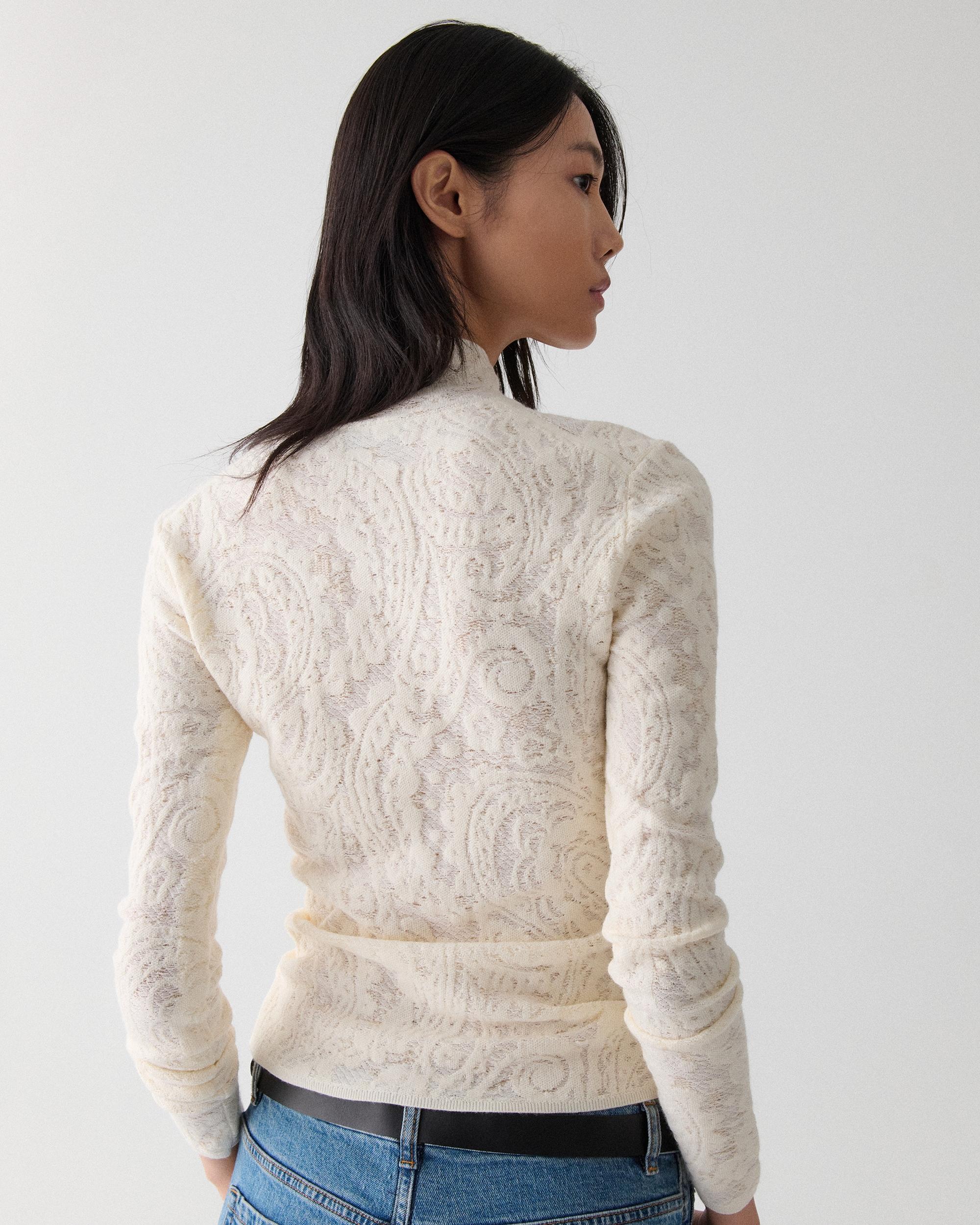 KN435-Lace Knit Turtleneck Top-Cashew Milk