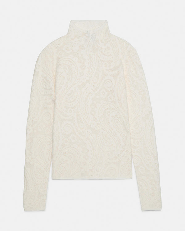 KN435-Lace Knit Turtleneck Top-Cashew Milk