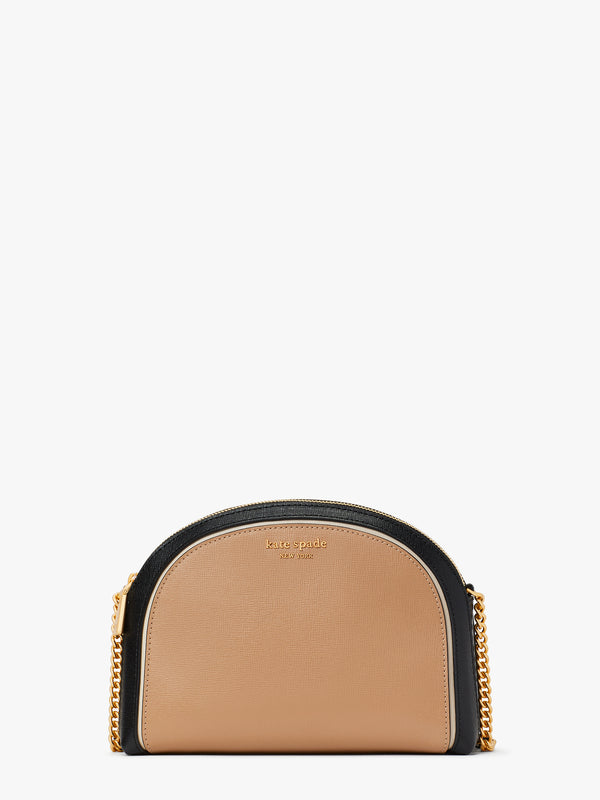 K8964-Cafe Mocha Multi-morgan colorblocked double-zip dome crossbody