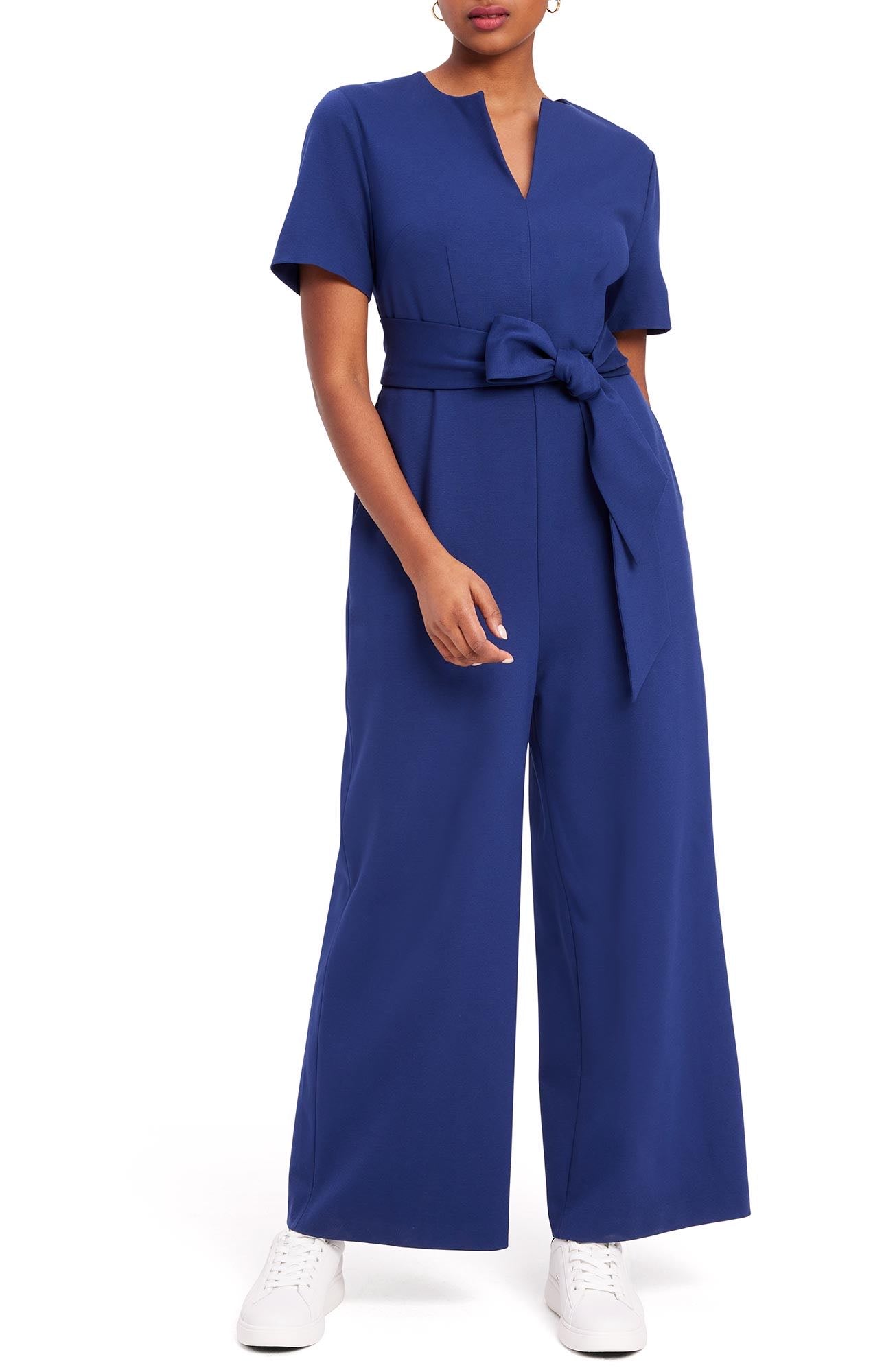 ponte split-neck jumpsuit
