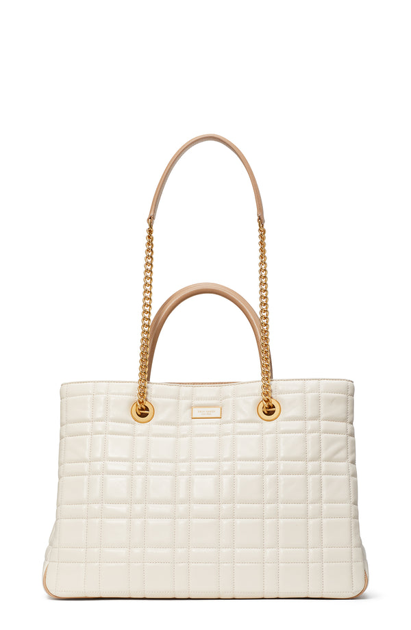 K9932-Evelyn Quilted Medium Convertible Shopper Bag-Ivory