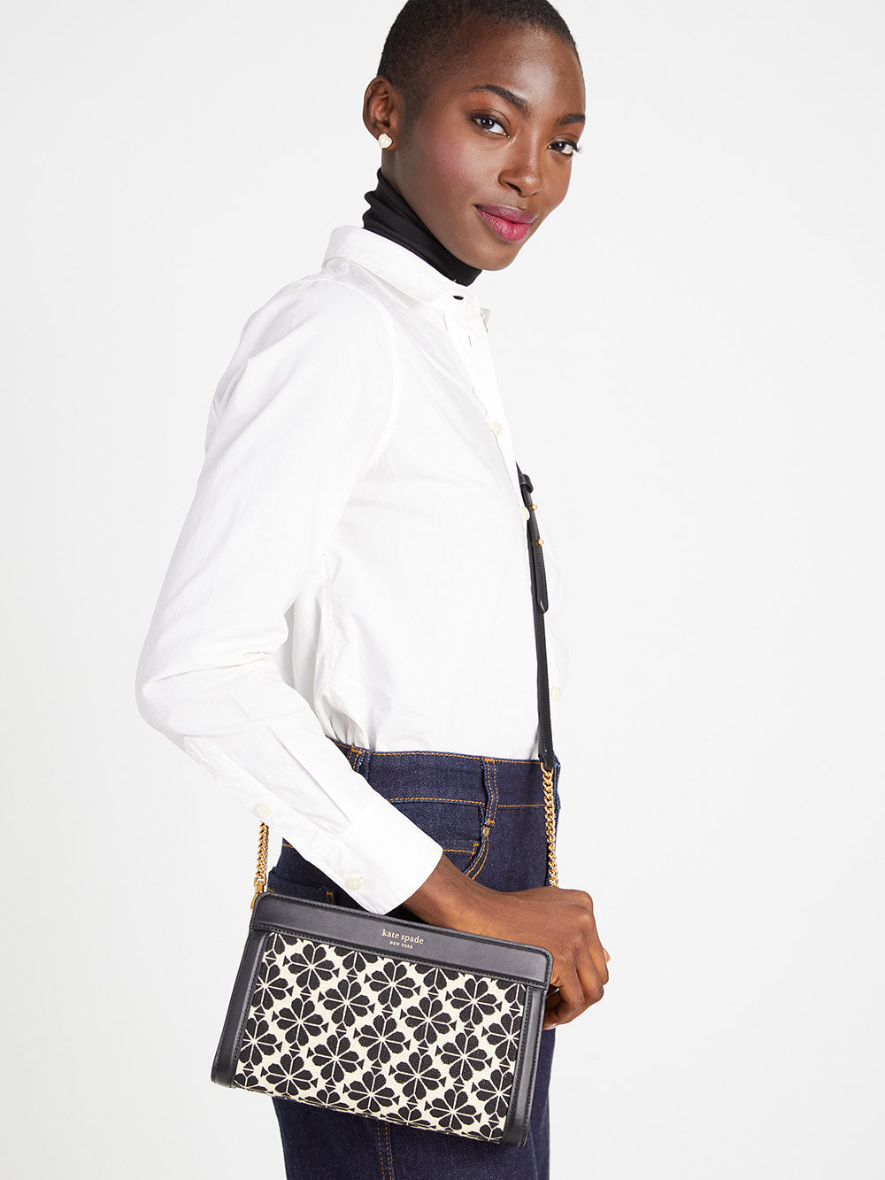 K9992-Cream Multi-spade flower jacquard medium crossbody