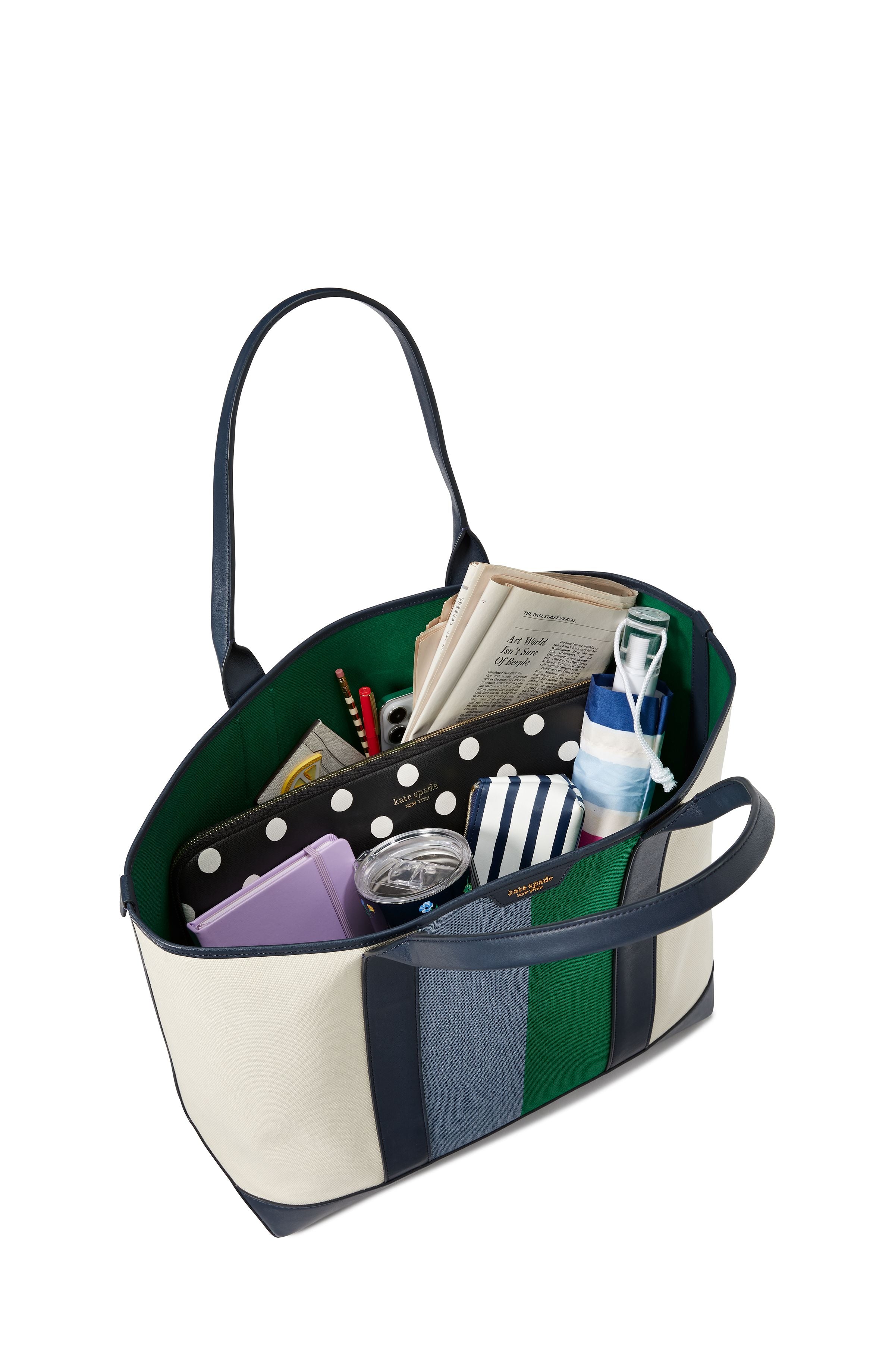 KB956-racing stripe canvas large tote-Blazer Blue Multi