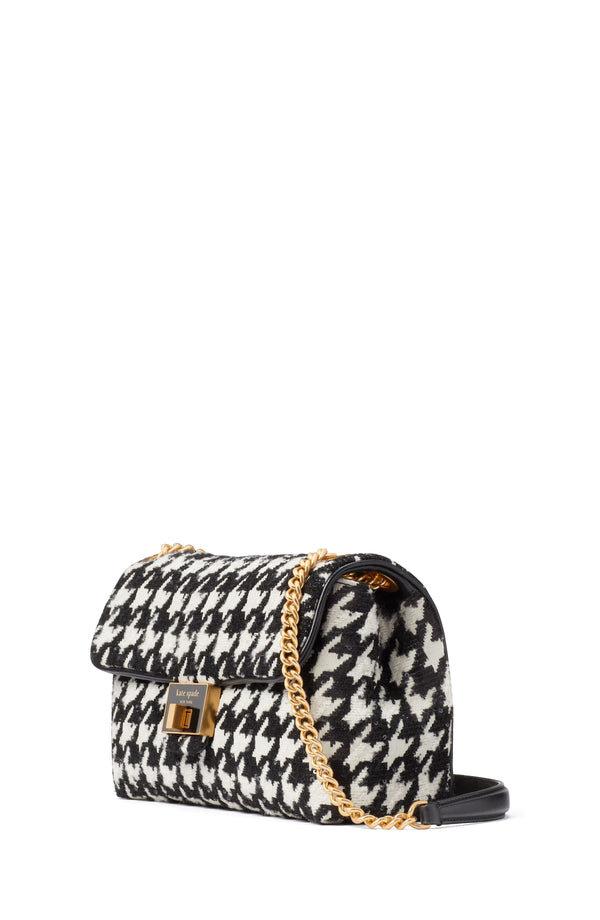 KC997-evelyn houndstooth medium convertible shoulder bag-Black Multi