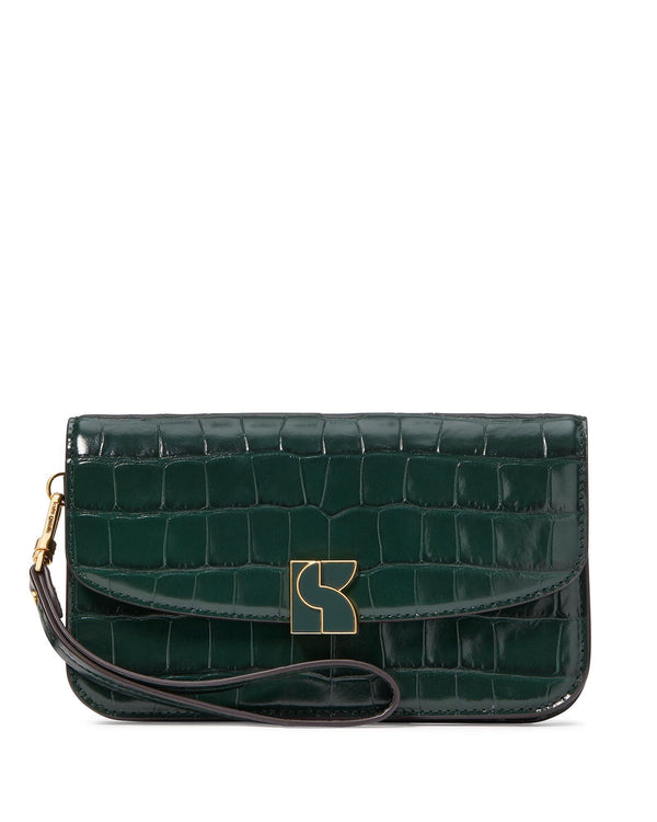 KD172-dakota croc-embossed flap wristlet-Rock Garden