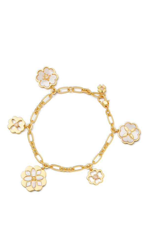 KD293-heritage bloom charm bracelet-Cream/Gold
