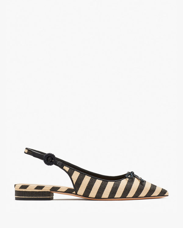 KD395-veronica raffia slingback flats-Black/ Beach Sand