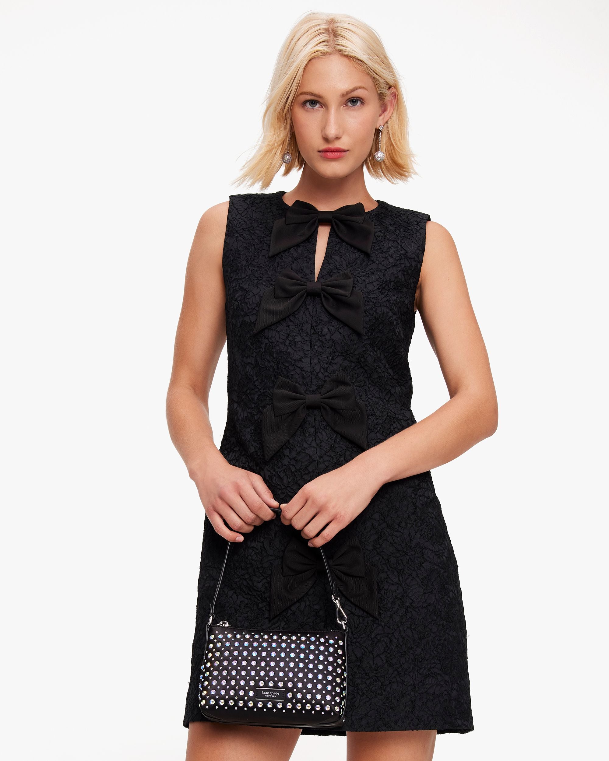 KD553-festive brocade lace bow dress-Black