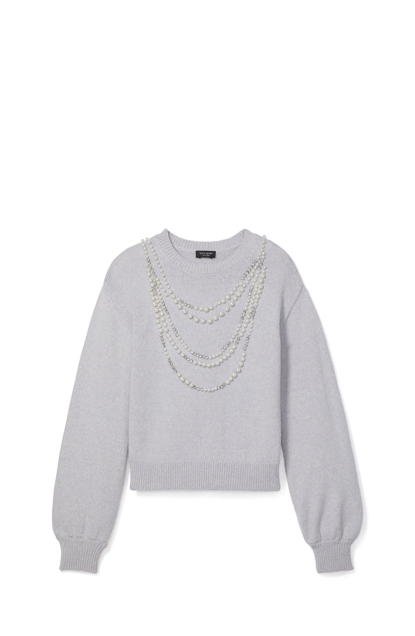 KD559-embellished necklace sweater-Grey Melange