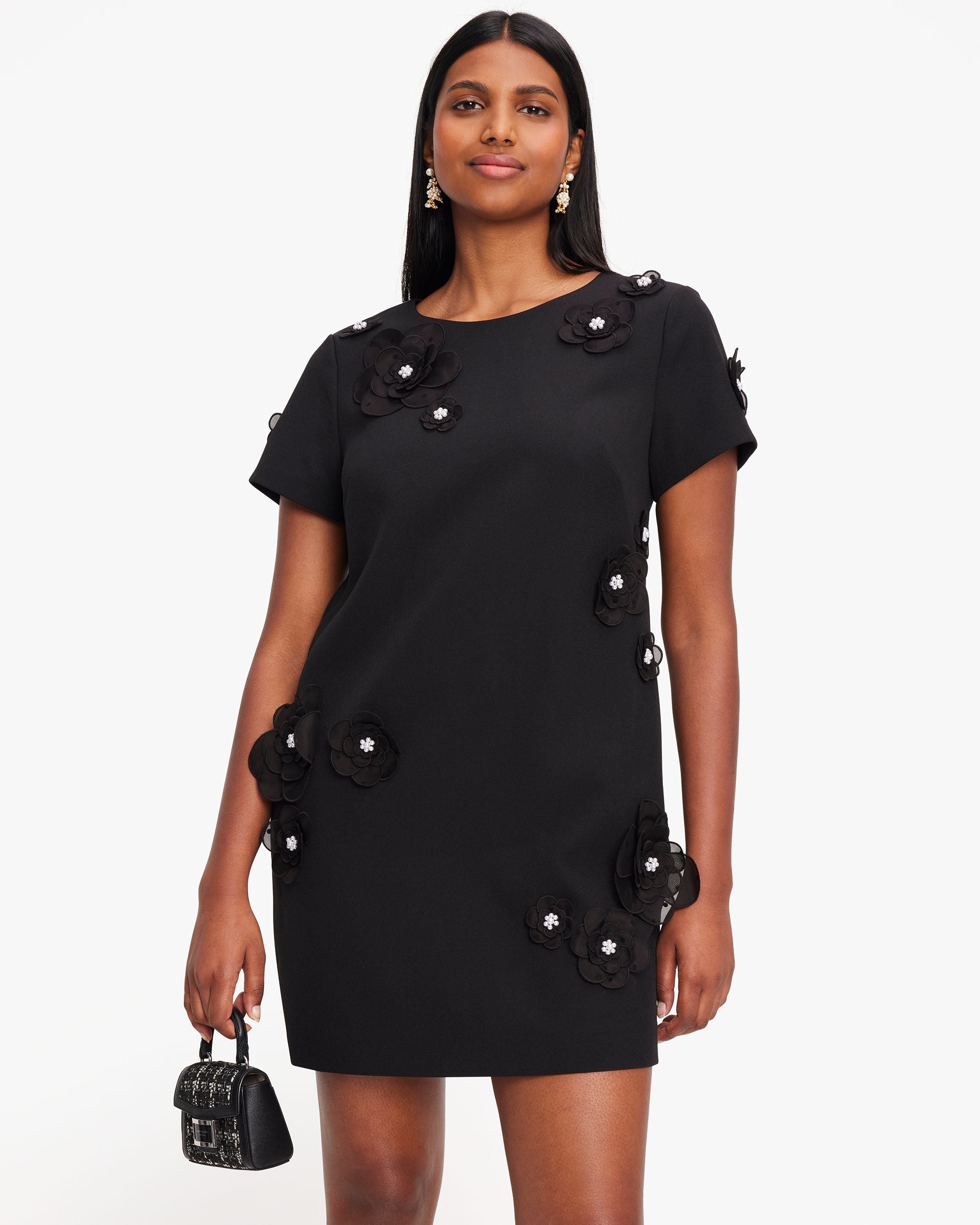 KD577-organza flower shirtdress-Black