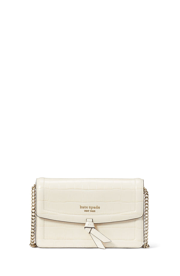 Knott Croc-embossed Flap Crossbody-KD801-Halo White