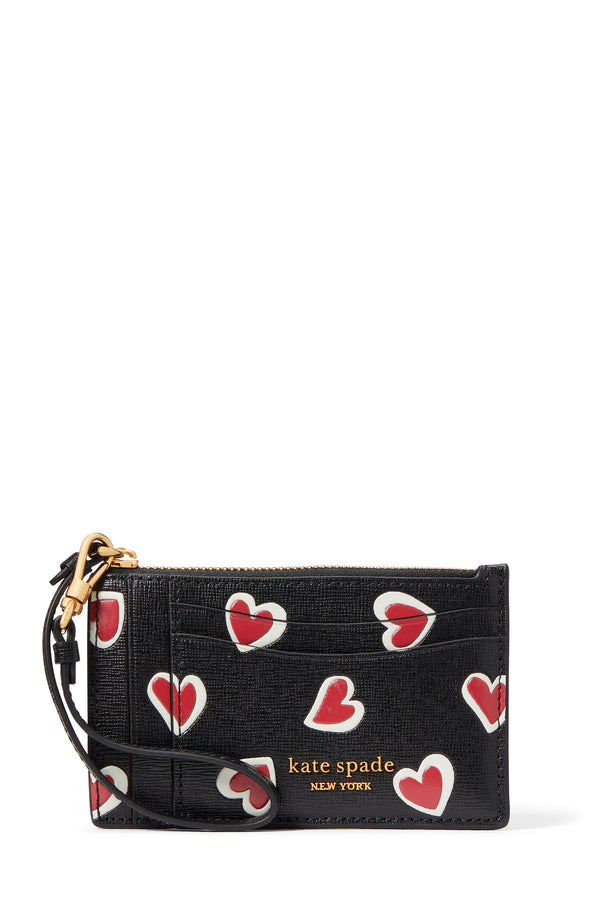 KE351-Morgan Stencil Hearts Card Case Wristlet-Black Multi