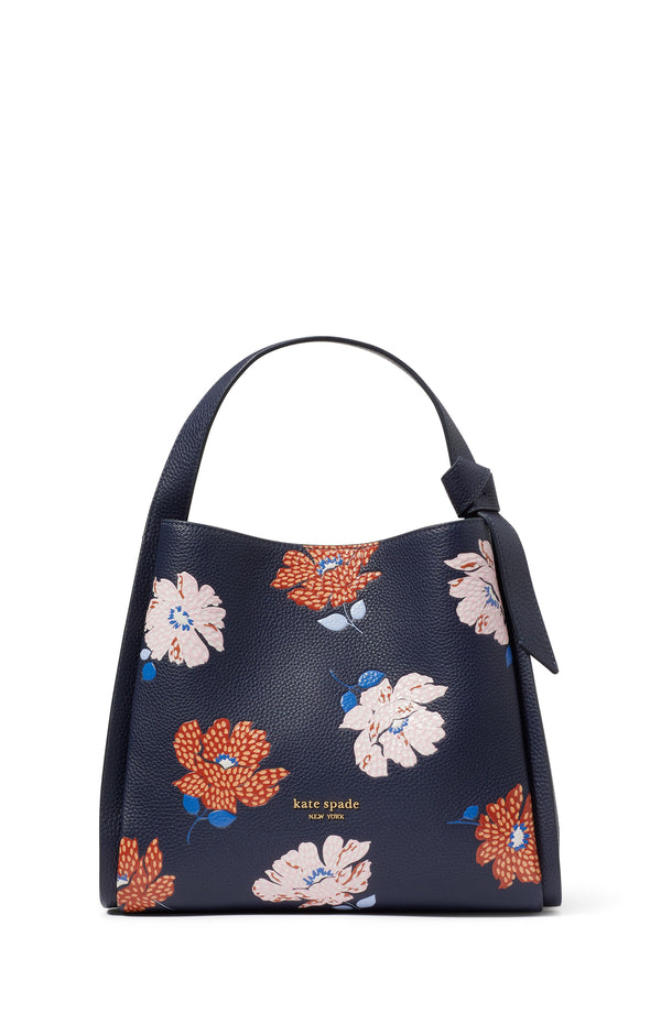 KF841-Knott Dotty Floral Embossed Medium Crossbody Tote -Parisian Navy Multi