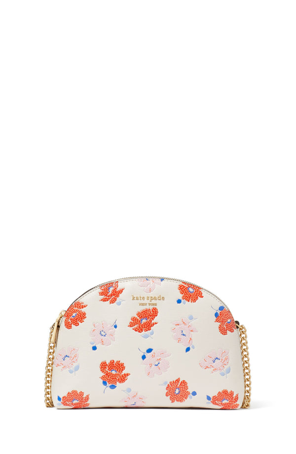 KF904-Morgan Dotty Floral Embossed Double-zip Dome Crossbody-White Multi