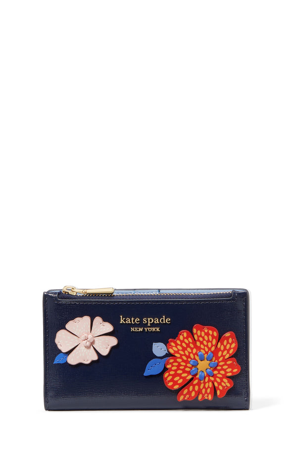 KF963-Dottie Bloom Flower Applique Small Slim Bifold Wallet-Parisian Navy Multi