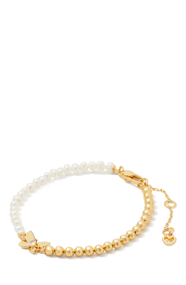 KG270-Social Butterfly Pearl And Gold Bead Bracelet-Cream/Gold