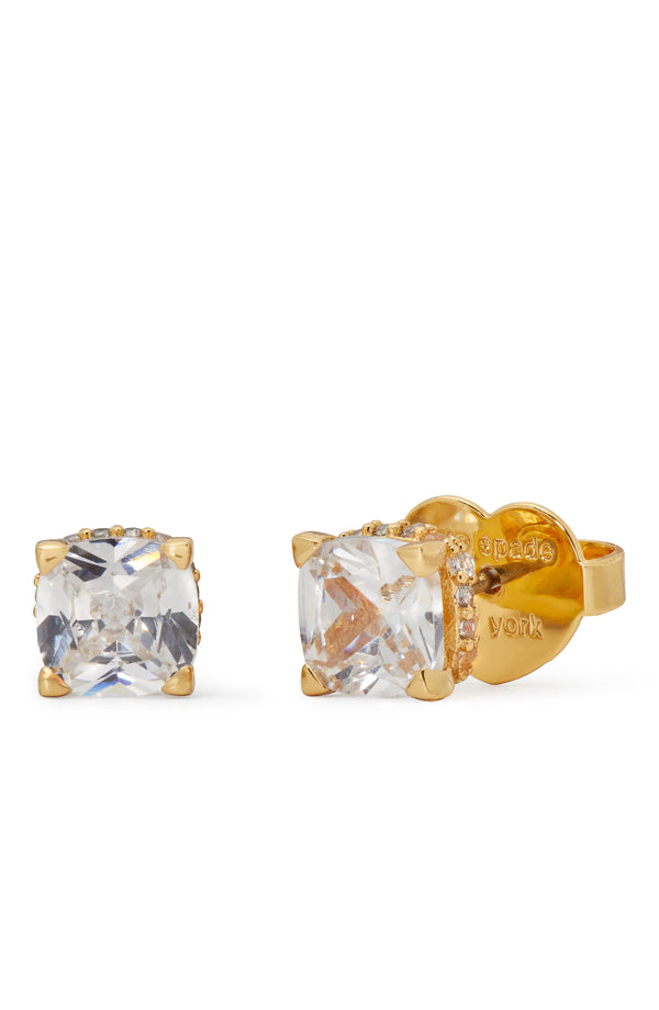 KG885-Little Luxuries 6mm Square Studs -Clear/Gold
