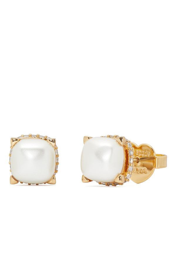 KG888-Little Luxuries 8mm Square Studs -Cream/Gold