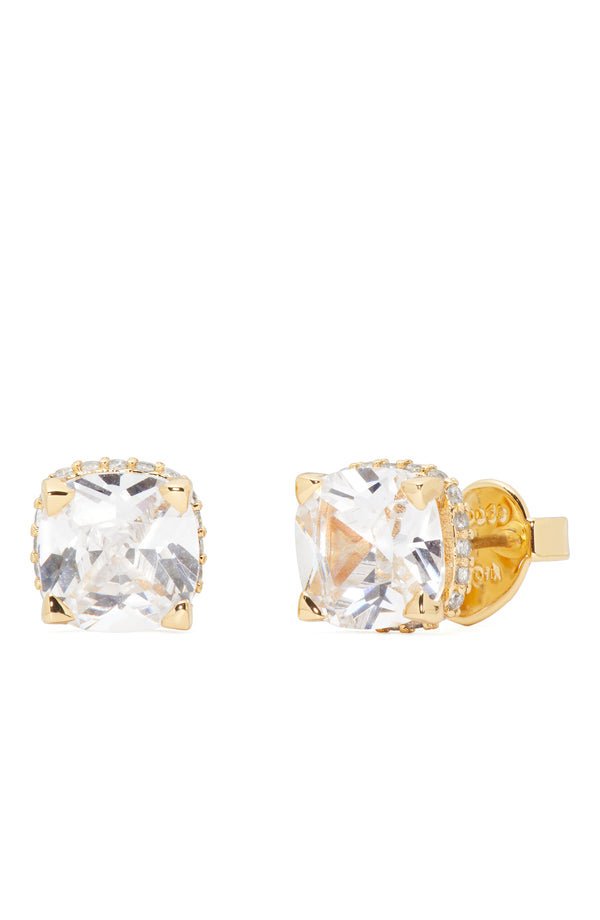 KG889-Little Luxuries 8mm Square Studs -Clear/Gold