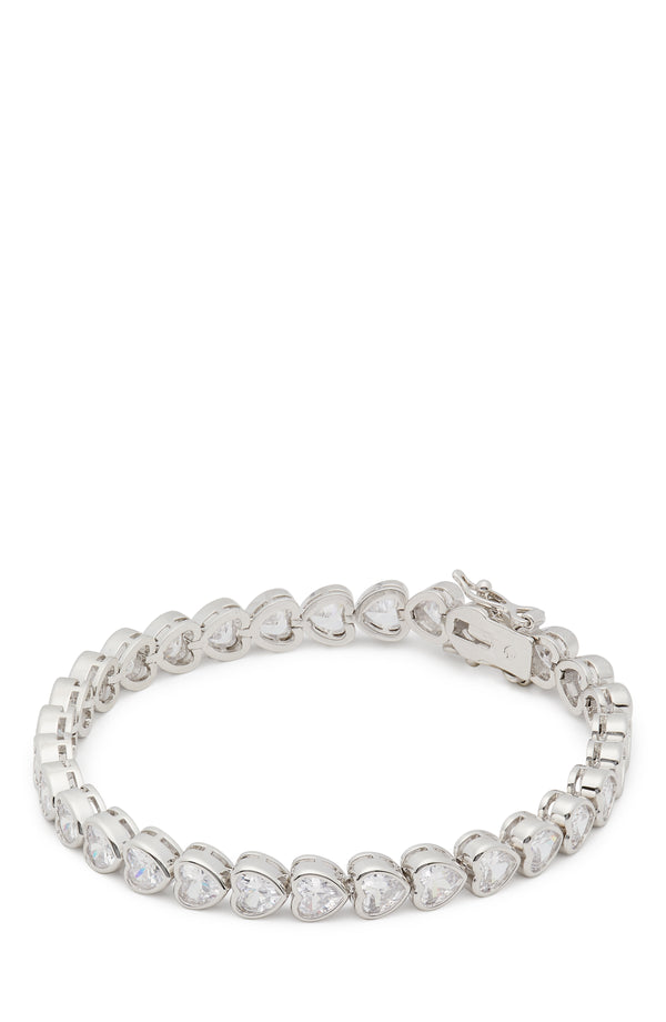 KG890-Sweetheart Tennis Bracelet -Clear/Silver