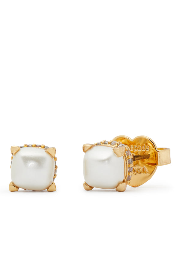 KG938-Little Luxuries 6mm Square Studs -Cream/Gold